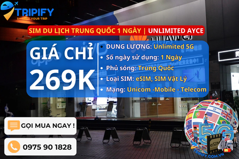 SIM DU LỊCH TRUNG QUỐC 1 NGÀY | GÓI UNLIMITED AYCE