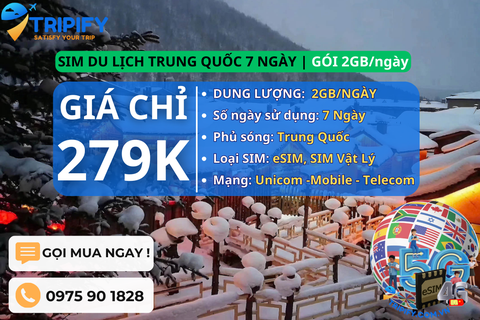 SIM DU LỊCH TRUNG QUỐC 7 NGÀY | GÓI 2GB/NGÀY