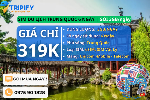 SIM DU LỊCH TRUNG QUỐC 6 NGÀY | GÓI 3GB/NGÀY