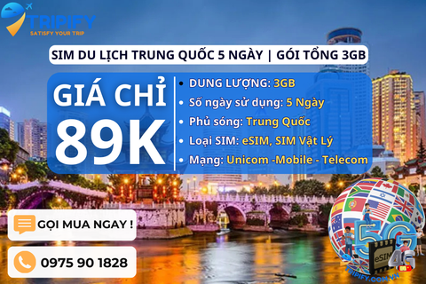 SIM DU LỊCH TRUNG QUỐC 5 NGÀY | GÓI TỔNG 3GB