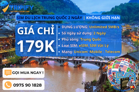 SIM DU LỊCH TRUNG QUỐC 2 NGÀY | GÓI UNLIMITED 5MB/s