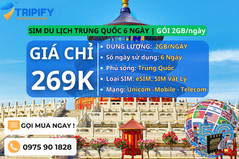 SIM DU LỊCH TRUNG QUỐC 6 NGÀY | GÓI 2GB/NGÀY
