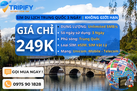 SIM DU LỊCH TRUNG QUỐC 3 NGÀY | GÓI UNLIMITED 5MB/s