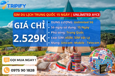 SIM DU LỊCH TRUNG QUỐC 15 NGÀY | GÓI UNLIMITED AYCE