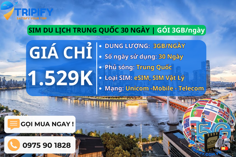 SIM DU LỊCH TRUNG QUỐC 30 NGÀY | GÓI 3GB/NGÀY