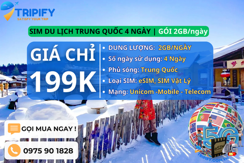 SIM DU LỊCH TRUNG QUỐC 4 NGÀY | GÓI 2GB/NGÀY