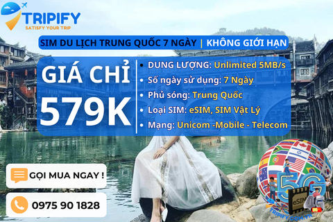 SIM DU LỊCH TRUNG QUỐC 7 NGÀY | GÓI UNLIMITED 5MB/s