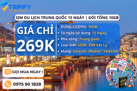 SIM DU LỊCH TRUNG QUỐC 15 NGÀY | GÓI TỔNG 10GB