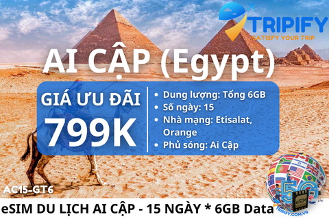 eSIM DU LỊCH AI CẬP GIÁ RẺ 15 NGÀY - DUNG LƯỢNG 6GB