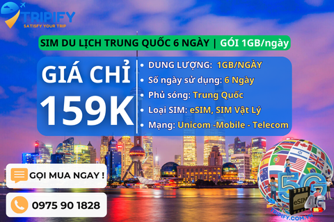 SIM DU LỊCH TRUNG QUỐC 6 NGÀY | GÓI 1GB/NGÀY