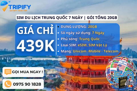 SIM DU LỊCH TRUNG QUỐC 7 NGÀY | GÓI TỔNG 20GB