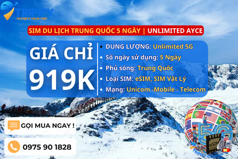 SIM DU LỊCH TRUNG QUỐC 5 NGÀY | GÓI UNLIMITED AYCE