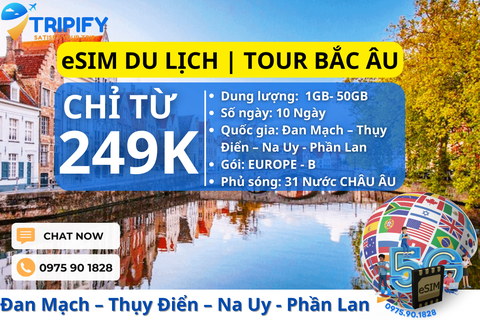 eSIM DU LỊCH CHÂU ÂU | TOUR ĐAN MẠCH - THỤY ĐIỂN - NA UY - PHẦN LAN 10N9Đ - Hotline/Zalo 0975.90.1828