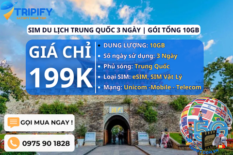 SIM DU LỊCH TRUNG QUỐC 3 NGÀY | GÓI TỔNG 10GB
