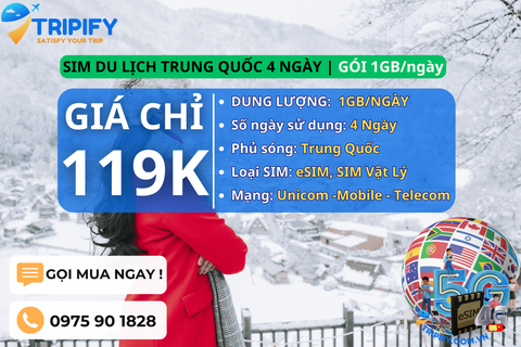 SIM DU LỊCH TRUNG QUỐC 4 NGÀY | GÓI 1GB/NGÀY