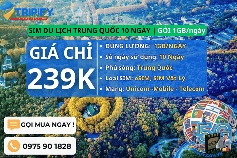 SIM DU LỊCH TRUNG QUỐC 10 NGÀY | GÓI 1GB/NGÀY