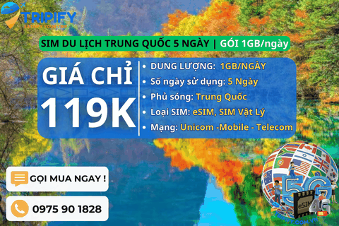 SIM DU LỊCH TRUNG QUỐC 5 NGÀY | GÓI 1GB/NGÀY