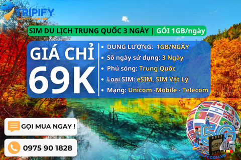 SIM DU LỊCH TRUNG QUỐC 3 NGÀY | GÓI 1GB/NGÀY