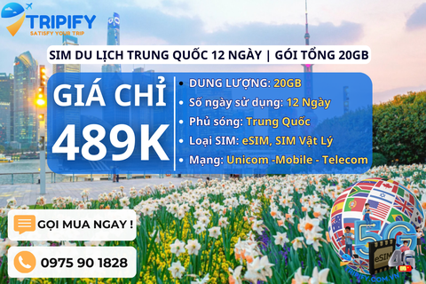 SIM DU LỊCH TRUNG QUỐC 12 NGÀY | GÓI TỔNG 20GB