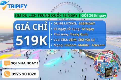 SIM DU LỊCH TRUNG QUỐC 12 NGÀY | GÓI 2GB/NGÀY