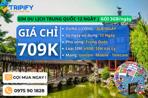 SIM DU LỊCH TRUNG QUỐC 12 NGÀY | GÓI 3GB/NGÀY