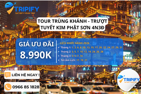 TOUR TRÙNG KHÁNH - TRƯỢT TUYẾT KIM PHẬT SƠN 4N3Đ
