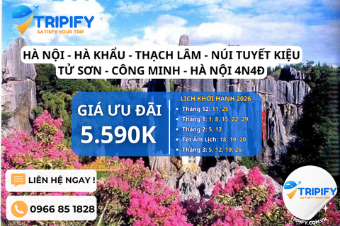 HÀ KHẨU – NÚI THẠCH LÂM – CÔN MINH – NÚI TUYẾT KIỆU TỬ – HÀ KHẨU – HÀ NỘI | TẶNG ESIM TRỊ GIÁ 300K