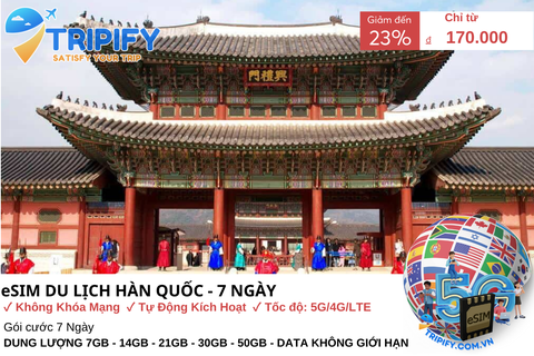 ESIM DU LỊCH HÀN QUỐC - 7 NGÀY | GIÁ ƯU ĐÃI CHỈ TỪ 170K - Hotline 0975.901.828