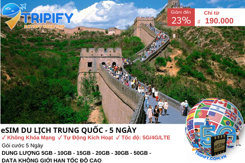ESIM DU LỊCH TRUNG QUỐC - 5 NGÀY | GIÁ ƯU ĐÃI CHỈ TỪ 190K - Hotline 0975.901.828