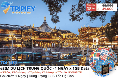 eSIM DU LỊCH TRUNG QUỐC GIÁ RẺ 1 NGÀY - DUNG LƯỢNG 1GB/NGÀY