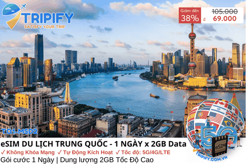 eSIM DU LỊCH TRUNG QUỐC GIÁ RẺ 1 NGÀY - DUNG LƯỢNG 2GB/NGÀY