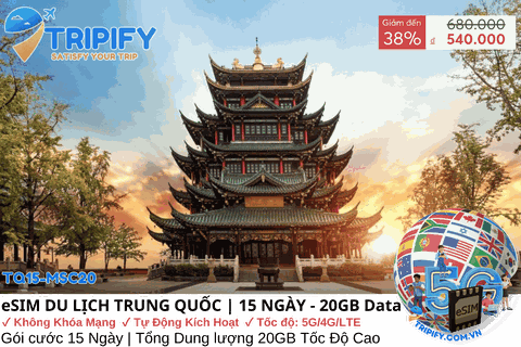 eSIM DU LỊCH TRUNG QUỐC GIÁ RẺ 15 NGÀY - DUNG LƯỢNG 20GB