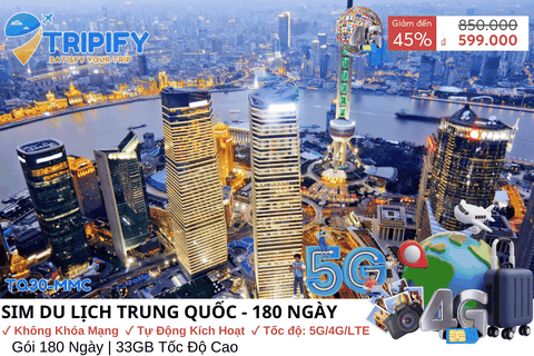 SIM DU LỊCH TRUNG QUỐC 180 NGÀY | DUNG LƯỢNG 33GB TỐC ĐỘ CAO 5G