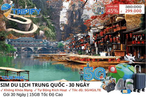 SIM DU LỊCH TRUNG QUỐC 30 NGÀY | DUNG LƯỢNG 15GB TỐC ĐỘ CAO 5G
