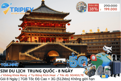 SIM DU LỊCH TRUNG QUỐC 8 NGÀY | 7GB TỐC ĐỘ CAO + KHÔNG GIỚI HẠN 3G
