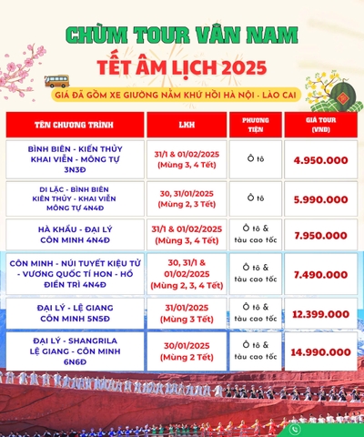 [TẾT ÂM LỊCH] HÀ NỘI - ĐẠI LÝ - LỆ GIANG – CÔN MINH 5 NGÀY 5 ĐÊM - TOUR NO SHOPPING