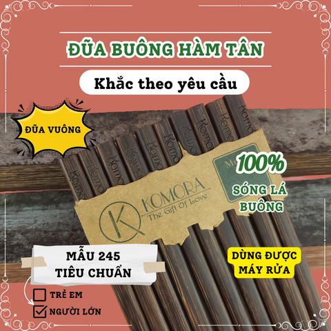 [Vỉ 5 Đôi] [Vuông] Đũa Buông Hàm Tân - Mẫu 245 Tiêu Chuẩn
