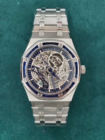 AUDEMARS PIGUET Royal Oak Double Balance Wheel Openworked 15407 Skeleton-Baguette Blue Sapphire Bezel-Stainless Steel