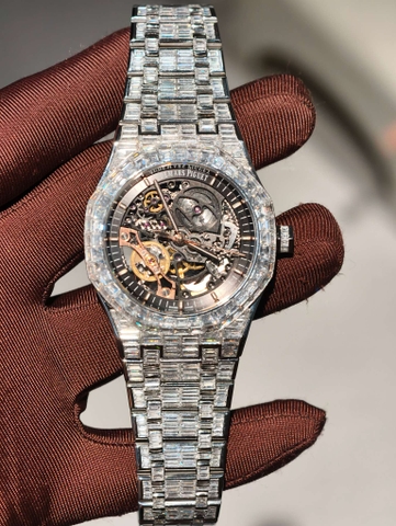 AUDEMARS PIGUET Royal Oak Double Balance Wheel Openworked 15407 Skeleton-Full Baguette Moissanite-Calibre 3132