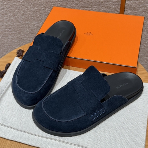 JD-680 309 Go Mule Shoes for Men in Sky Blue Suede Calf Leather with Rubber Outsole