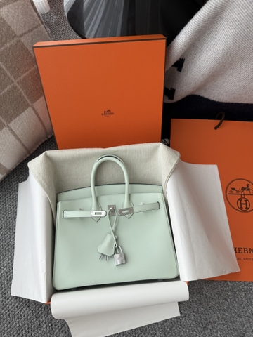 Birkin 25cm Platinum Swift Leather Green Mint Handbag