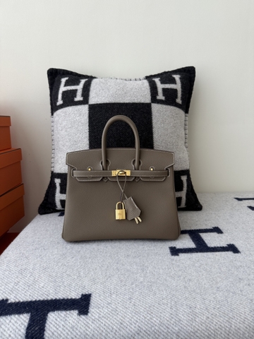 Birkin 25cm Togo Leather Handbag in Etoupe Grey with Gold Hardware