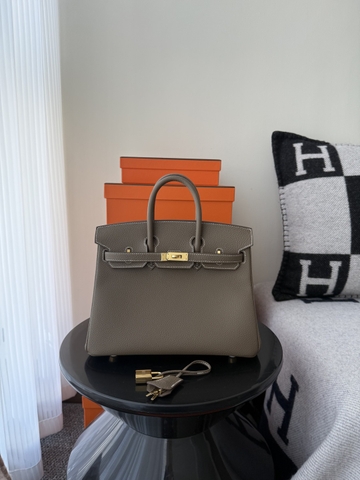 Birkin 25cm Togo Leather Handbag in Etoupe Grey with Gold Hardware