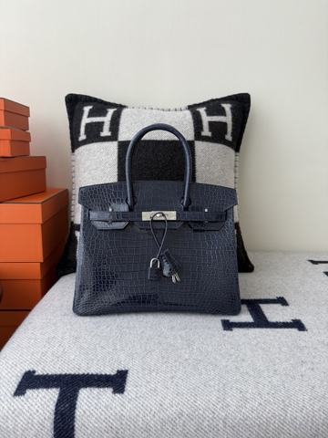 Birkin Platinum 25cm Shiny Porosus Crocodile Handbag