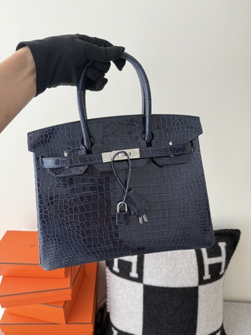 Birkin Platinum 25cm Shiny Porosus Crocodile Handbag