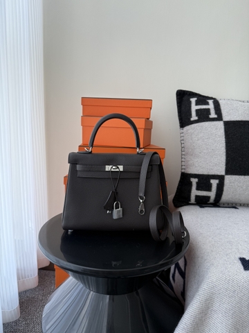 Kelly 25cm Togo Original Leather Bag CC46 Ebene Silver Hardware
