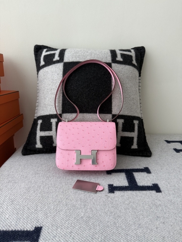 Constance 18cm Bubble Gum Color Mirror with Original Ostrich Leather
