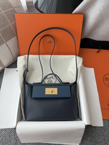 Kelly 2424 Mini 21cm Togo Swift Leather Handbag - Midnight Blue with Gold Hardware