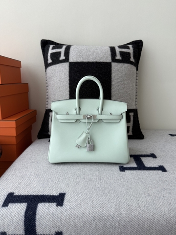 Birkin 25cm Platinum Swift Leather Green Mint Handbag