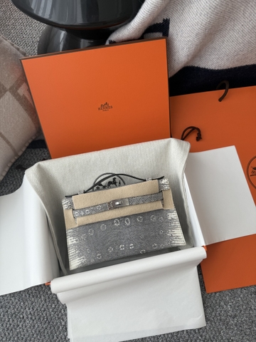Kelly Pochette 22cm Lizard Leather Original – Silver Hardware